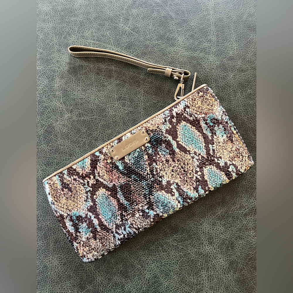 Lodis Clutch Bag Sparkly Animal Print Blue Silver - Picture 2 of 12